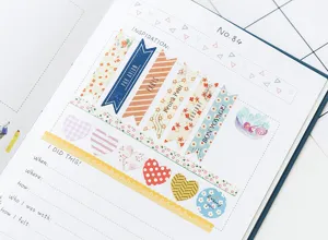 Decorative journal stickers set, vintage aesthetic washi tape and cute planner labels.