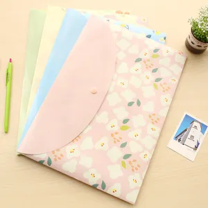 A4 Waterproof PVC Document Folder Cute Floral Snap File Bag Clear Envelope Organizer Office School Stationery