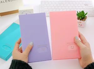 Pastel PP card holder book with 120 slots, cute smile design for business cards and tickets.