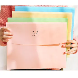 Candy Color Plastic A4 Document Folder Smiling Face Envelope Bag Office School Filing Storage Organizer