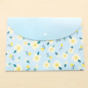 Cute floral A4 document folder with snap button, waterproof PP storage bag for office and school.