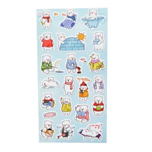 Cute cartoon polar bear sticker sheet, waterproof self-adhesive decorative decals for handbook.