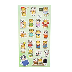 Cute cartoon cow stickers detail shot, showing various expressions and fun poses for journals.