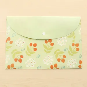 A4 plastic waterproof document envelope file folder with snap button and cute floral pattern.