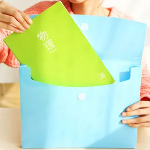 Candy color plastic document folder with insert bag, durable file organizer storage.