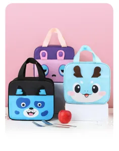 Cute cartoon insulated lunch bag for students and office workers, portable bento box tote.