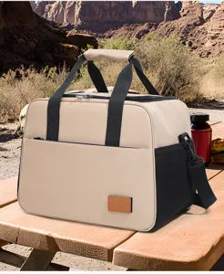 Insulated lunch cooler bag, large capacity portable picnic food container with mesh pockets.