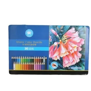 Water soluble colored pencils 36 colors set in metal tin case for sketching drawing art.
