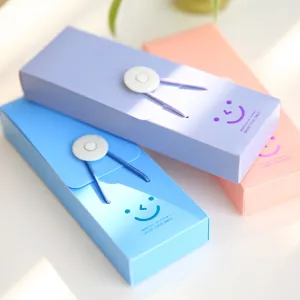 Candy color plastic pencil case student stationery storage box with elastic cord button design.