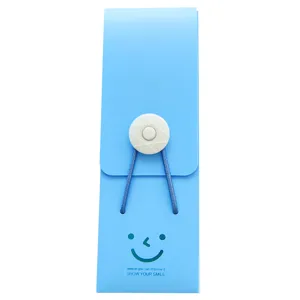 Candy color PP frosted pencil case with button closure and cute smiley face design for students.