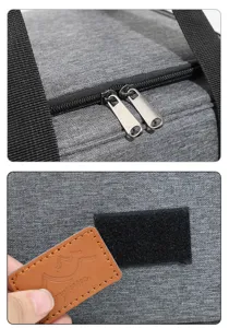 Grey insulated lunch bag detail close-up showcasing durable fabric and sturdy zippers.