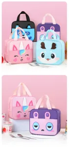 Cute cartoon insulated lunch bag for students and office workers, portable square thermal tote box.
