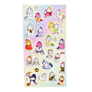 Cute cartoon unicorn sticker sheet for journaling, scrapbooking and phone decoration.