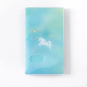 Cute unicorn PP business card holder with blue gradient design, large capacity card book.