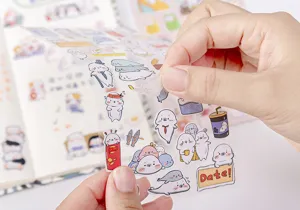 Transparent cute cartoon animal stickers for journal DIY and phone decoration with sweet designs.