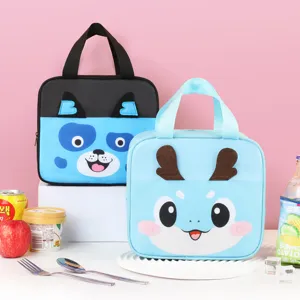 Cute cartoon insulated lunch bag for students and office workers, portable thermal tote box.