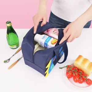 Navy blue insulated lunch bag, portable square cooler bag designed for daily office workers.