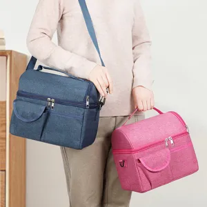 Double layer insulated lunch bag waterproof oxford cloth cooler bag large mommy picnic bag