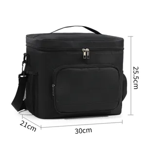 Black insulated lunch bag with large capacity oxford cloth, thermal cooler bag for daily use.
