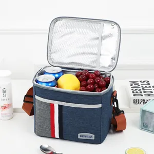Square insulated lunch bag with portable strap, durable waterproof fabric and thermal foil lining.