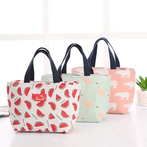 Insulated Lunch Bag Cute Animal Print Cooler Bag Cotton Linen Thermal Bento Pouch For School Office Picnic