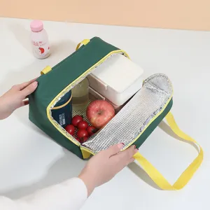 Insulated lunch bag for work and school, green thermal bento box tote for picnic.