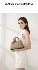 Classic leather handbag for women, elegant daily tote bag with top handles and stylish design.