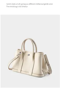 Detailed view of the premium leather garden bag featuring exquisite stitching and style.