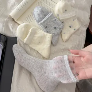 Women summer thin mesh short socks sweet floral lace trim cute heart pattern balletcore