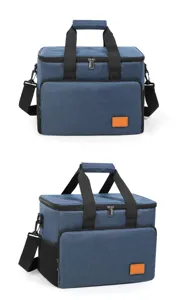 Large capacity thermal cooler bag, thick insulated picnic bag with shoulder strap and pockets.
