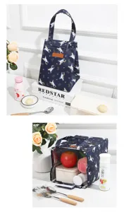 Insulated lunch bag with cute unicorn pattern, portable thermal tote bag for office work school.