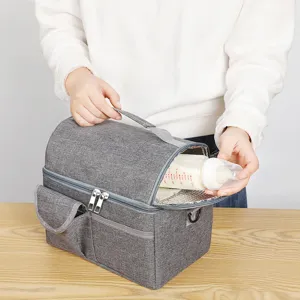 Double layer insulated lunch bag portable cooler bag for outdoor meal delivery and baby bottles.