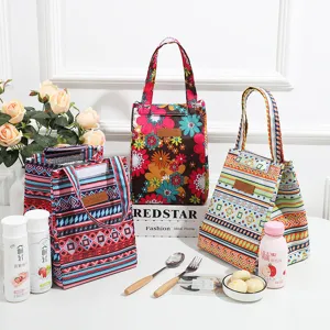Insulated lunch bag thermal tote waterproof bento box bag cute floral geometric style