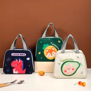 Insulated lunch bag cute cartoon bento handbag portable thermal food container for students.