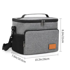 Large capacity insulated lunch bag thermal cooler picnic bag with shoulder strap gray.
