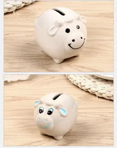 Cute ceramic coin bank with smooth glazed surface and slot, detailed multi-angle view.