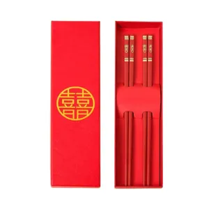Rotes traditionelles Hochzeits-Essstäbchen-Geschenkset mit goldenem Doppelglück-Motiv für Feste