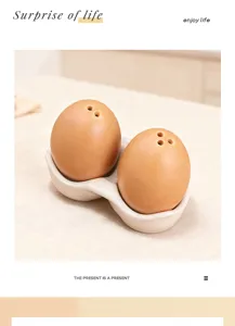 Set de salière et poivrière en céramique en forme d'œuf avec support pour table.