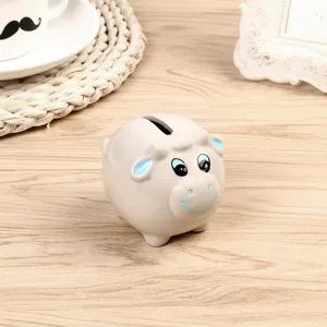 Creative ceramic piggy bank money box cute animal coin saving pot desktop home decor gift.