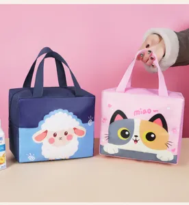 Cute cartoon insulated lunch bag portable canvas lunch tote for office workers and students.