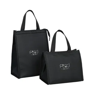 Black Oxford cloth insulated lunch bag set, waterproof aluminum foil bento handbag for students.