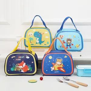Cute cartoon insulated lunch bag for kids students portable thermal bento tote bag large capacity