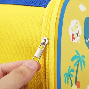 Kids insulated lunch bag with cute dinosaur cartoon print and durable metal zipper.