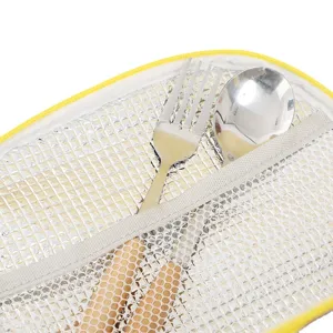 Insulated lunch bag portable bento bag with cutlery set inside, interior thermal foil design.