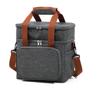 Langlebige isolierte doppellagige Lunchtasche mit Schultergurt graue Kühltasche Picknick