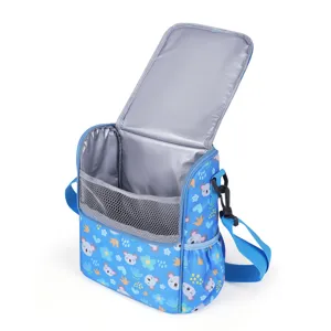 Portable insulated lunch cooler bag with cute koala print, thermal waterproof vertical design.