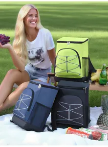 Water-resistant insulated cooler backpack for outdoor travel, large capacity picnic storage bag.