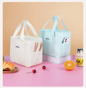 Portable insulated lunch bag set, waterproof canvas bento tote bag for office work daily use.