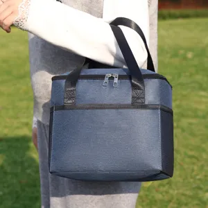 Portable insulated lunch bag solid color waterproof picnic cooler bag for outdoor camping travel
