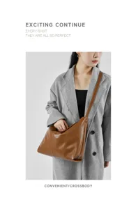 Leren hobo schoudertas voor dames, klassiek bruin minimalistisch design voor dagelijks.